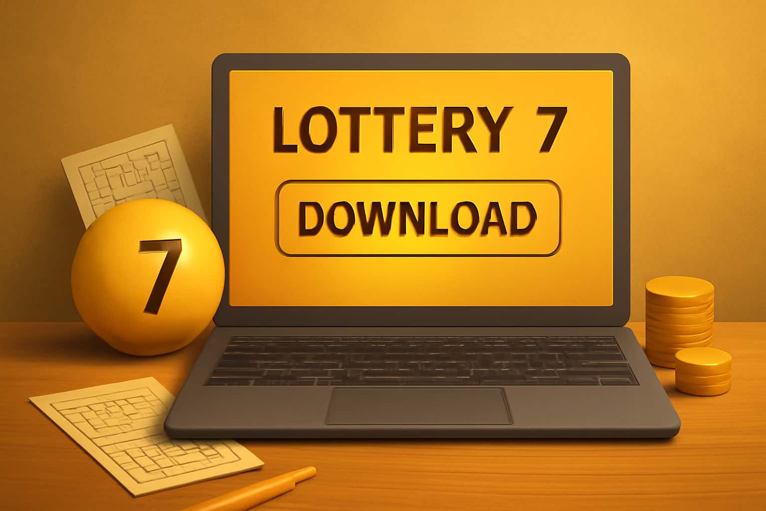 Informational scene about downloading the Lottery 7 app.