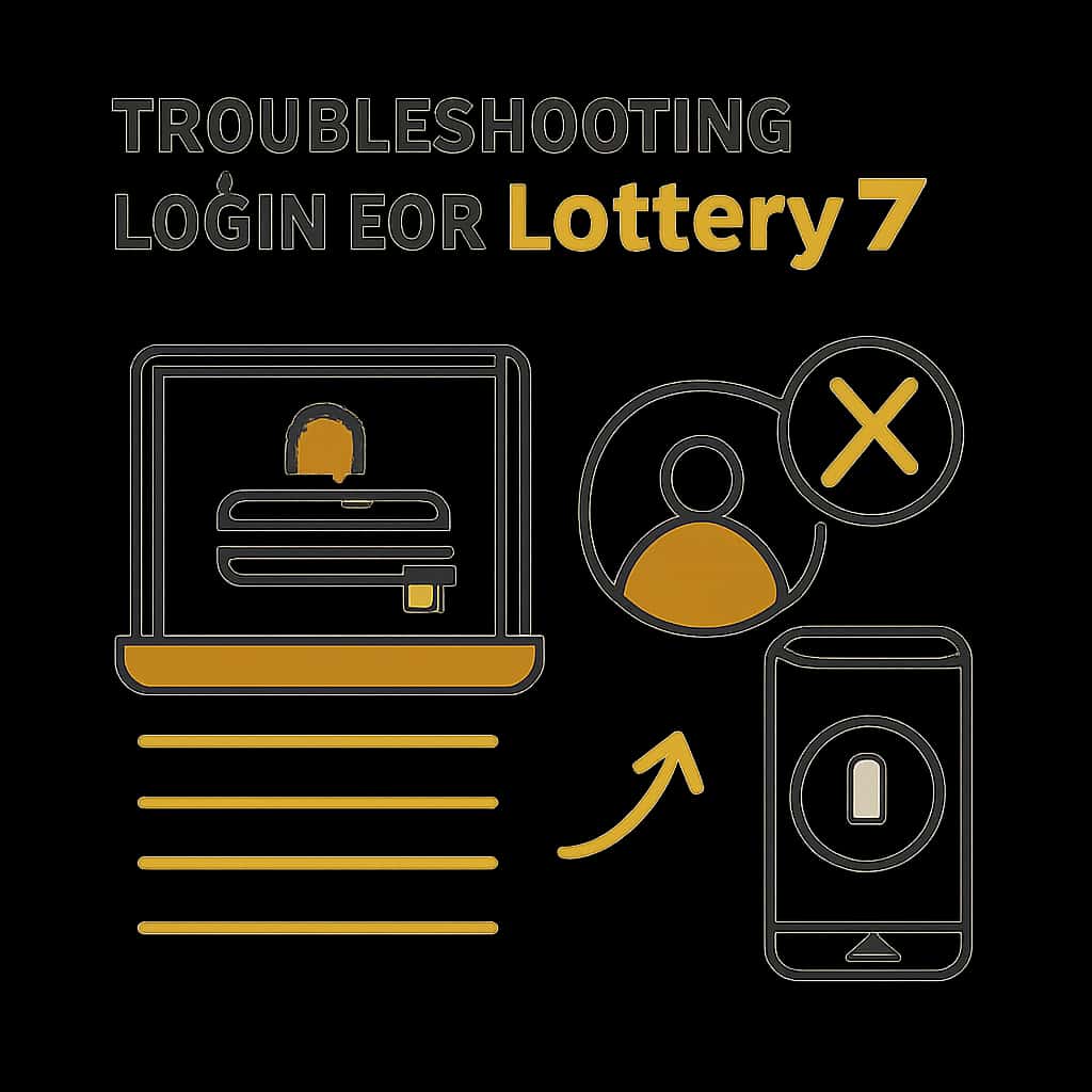 Diagram explaining troubleshooting steps for Lottery 7 login.